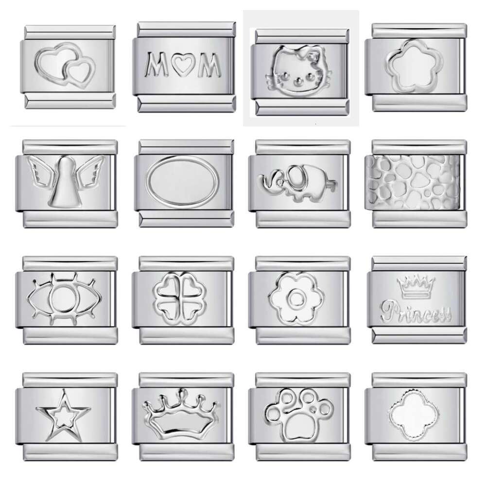 Titanium Steel Gold Sier Stamping Pattern DIY Module Bracelet Italian Charm Bracelet Italian Charm Links Stainless Steel Fit 9Mm Bracelet Jewelry DIY 