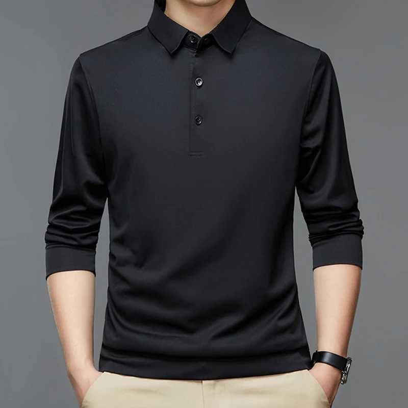 Spring Autumn Polo-neck Casual Fashion T-shirt Male Long Sleeve Solid Color All-match Bottoming Tees Hombre Pullover Tops MenX240912