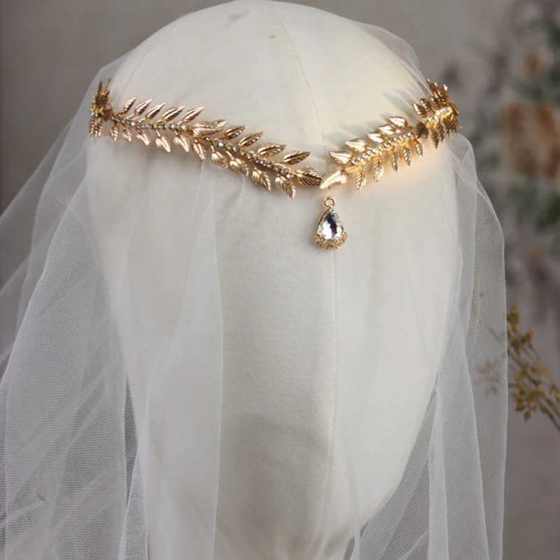Gold Color Leaf Wedding Crown Women Prom Hairband Bridal Forehead Tiara Bride Hair Piece AccessoriesX240913