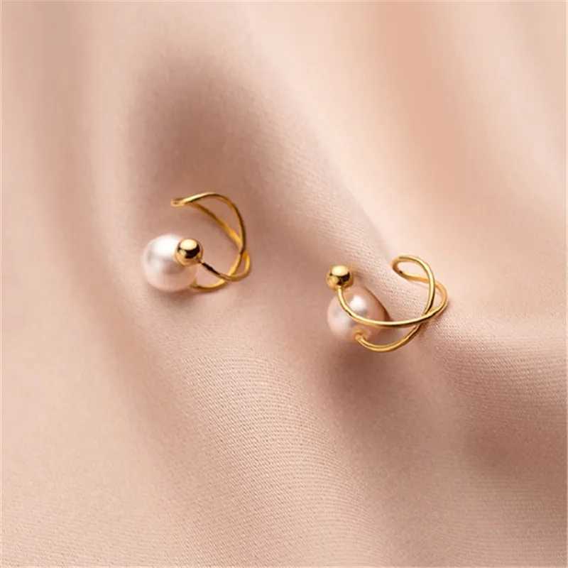 Korean Fashion Small Pearl Clip Earrings for Women Girls Vintage Golden Geometry Ear Cuff Clip Without Pierced Ear Cuff JewelryX240913