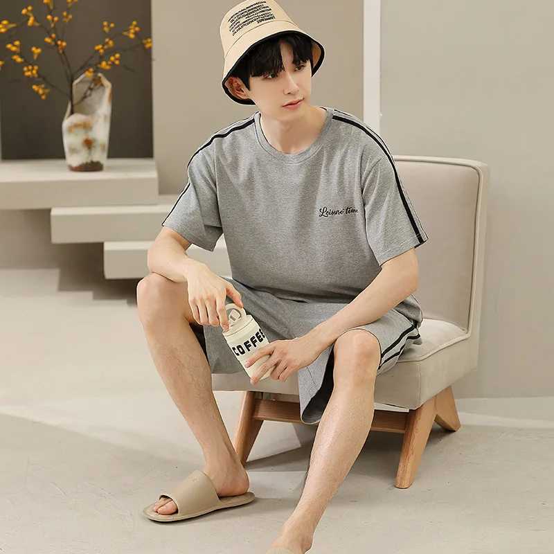 2023 New Mens Nightwear Summer Thin Soft Homewear Youth Boy Short Sleeping Top Pant Pajamas Set Male Sleepwear Big Size Y240913
