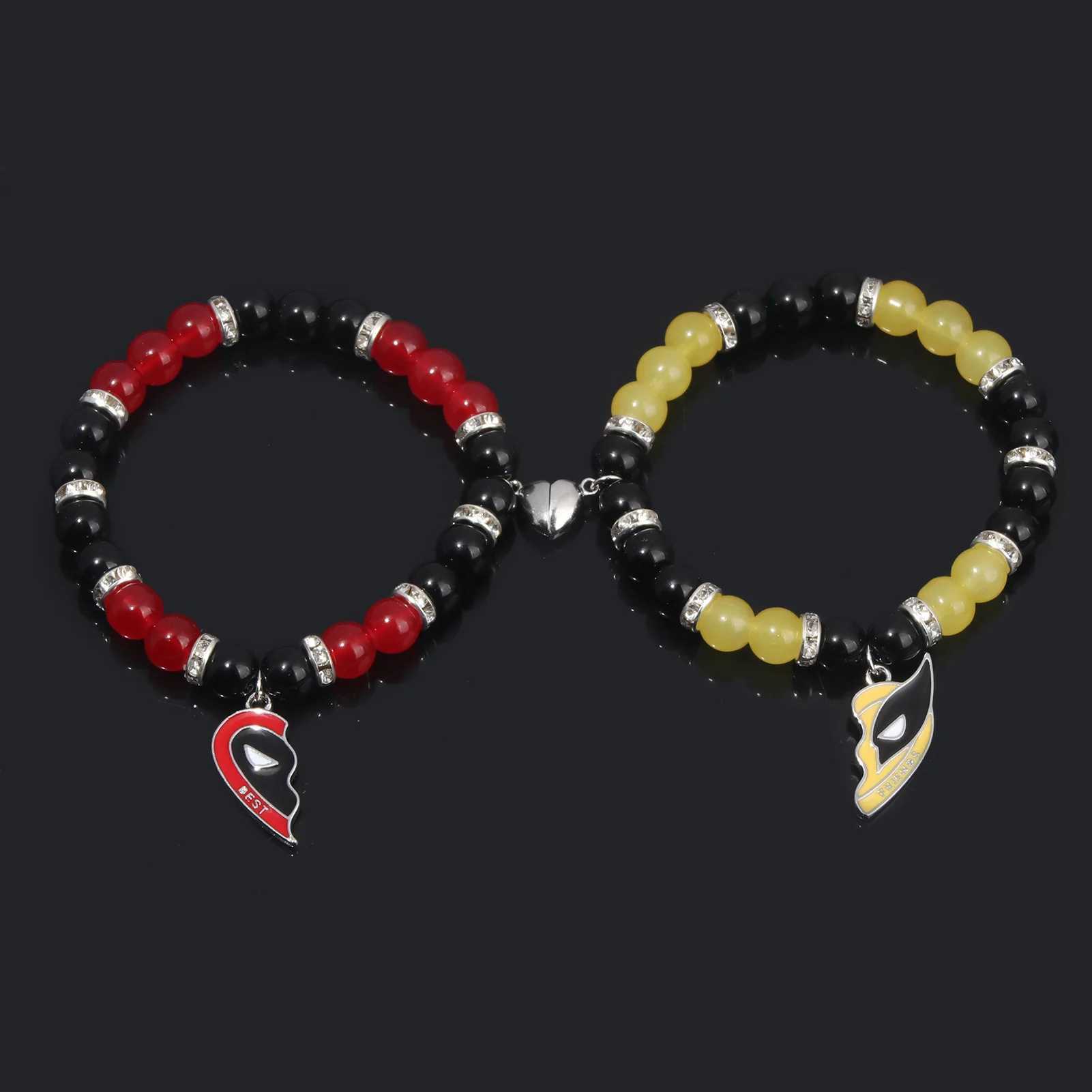 1 pair of Death Pool Wolverine Bracelets Best Friends Heart shaped Pendant Stone Bead Bracelet Friendship Jewelry Couple Bracelet W240913
