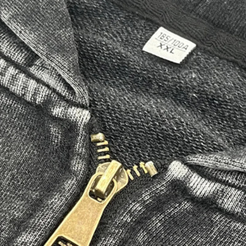 Retro mens heavy-duty 350gsm zipper hooded jacket streetwear unisex loose washable cotton hooded sweater jacket hip-hop jacket 240906