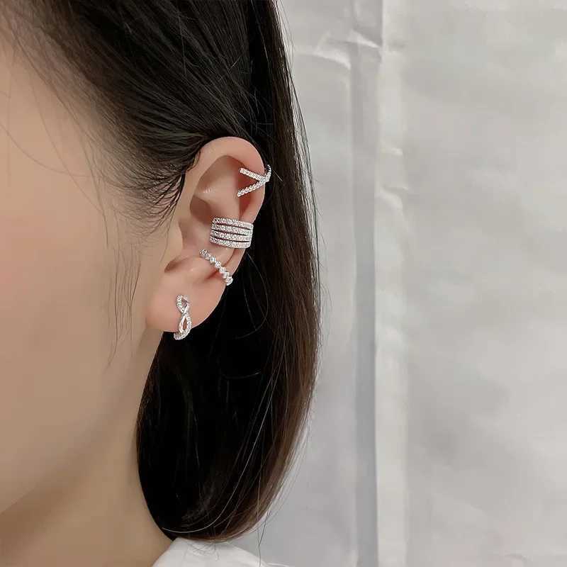 1 Pcs Crystal Korean Wave Cross Ear Cuff Clip on Earrings For Women Without Piercing Non-pierced Jewelry HotX240913