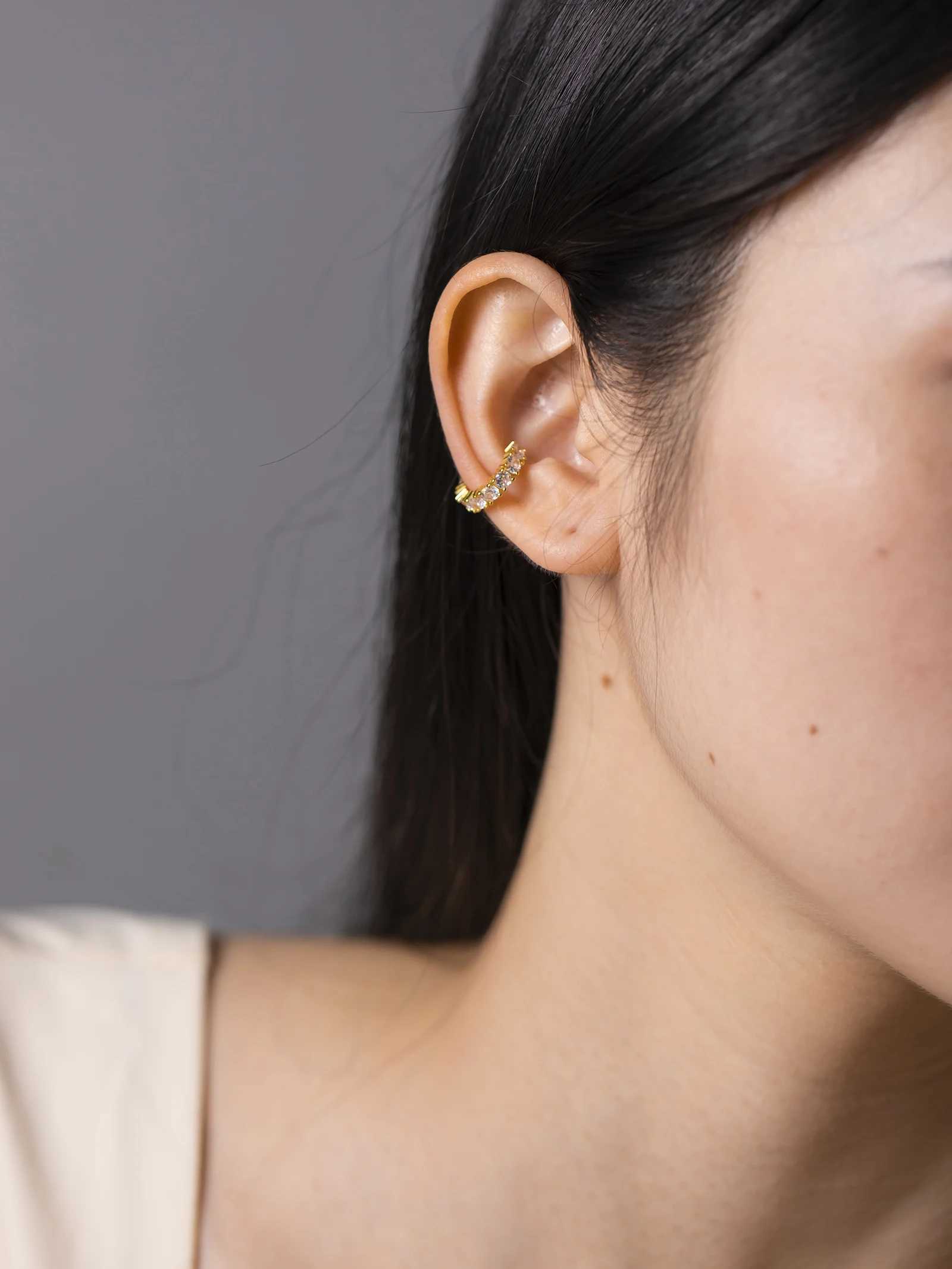 DPLAOPA 925 Sterling Silver Gold Circle CZ Zircon Rock Punk Earcuff Cuff Earring No Piercing Clips Fine JewelryX240913