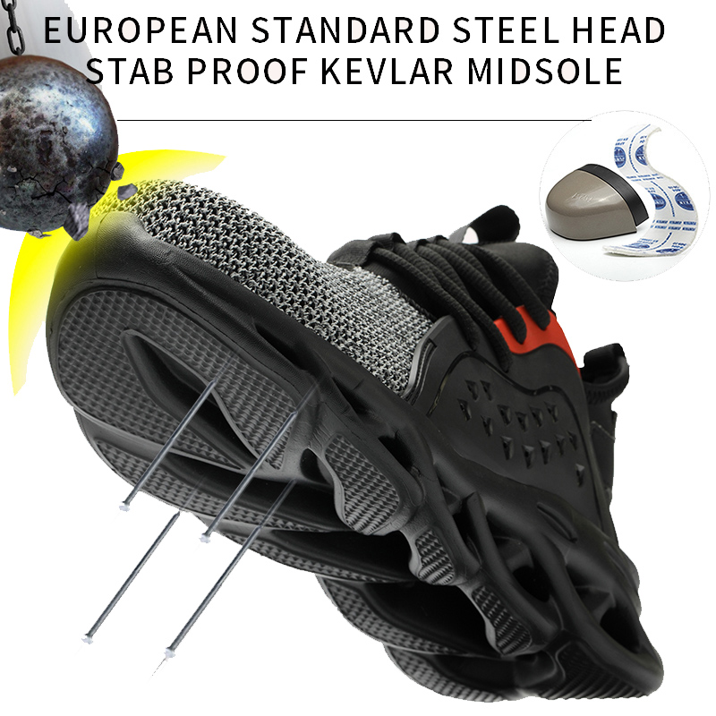 Work Safety Shoes For Men Summer Breathable Boots Working Steel Toe Anti-Smashing Construction Safety Work Sneakers Hot n89
