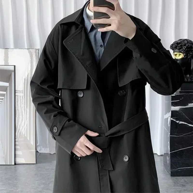 TFETTERS Brand Trench Mens Jacket Korean Fashion Casual X-Long Jackets for Men Autumn and Winter Solid Turn-Down Collar Coat Men Y240913