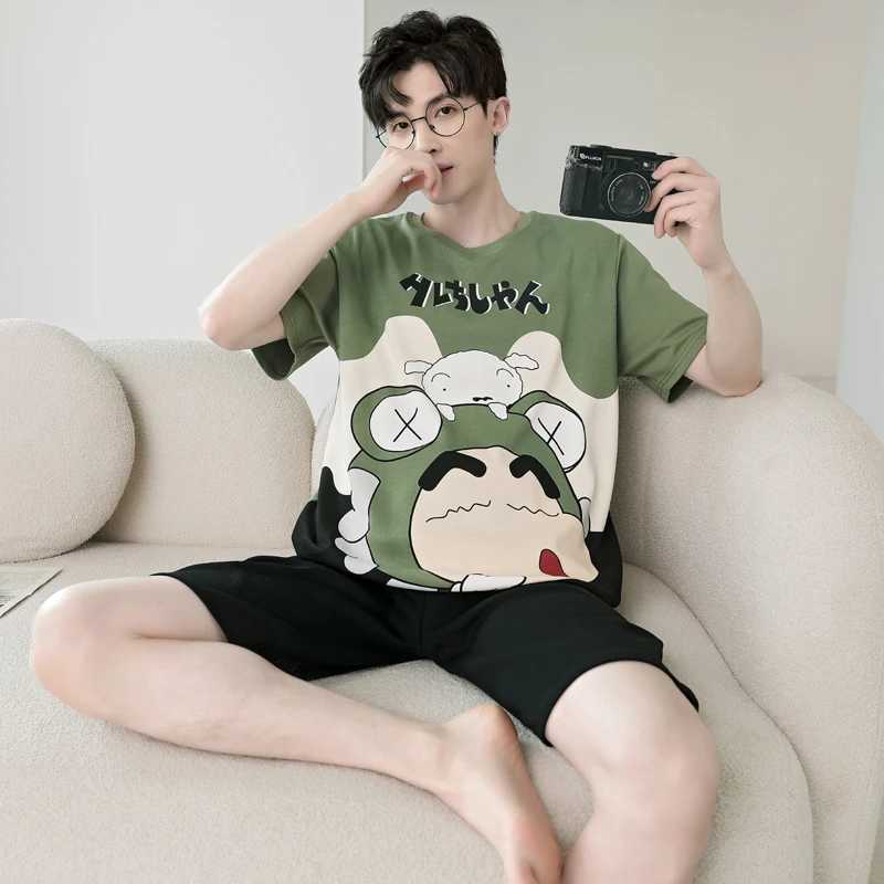 Boy Summer Sleepwear Mens Pyjamas For Cotton Males O Neck Casual Night Suit Fashion Home Simple Style Homebre Big Size Bedgown Y240913