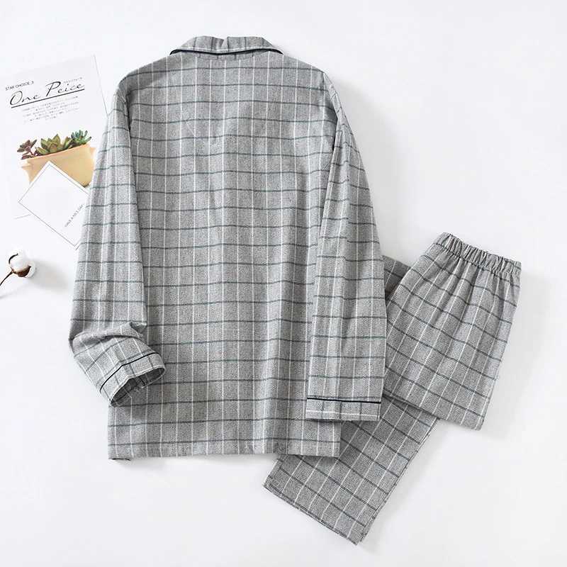 New spring and autumn mens plaid pajamas cotton flannel home service large size long-sleeved trousers soft suit sleep wear men Y240913