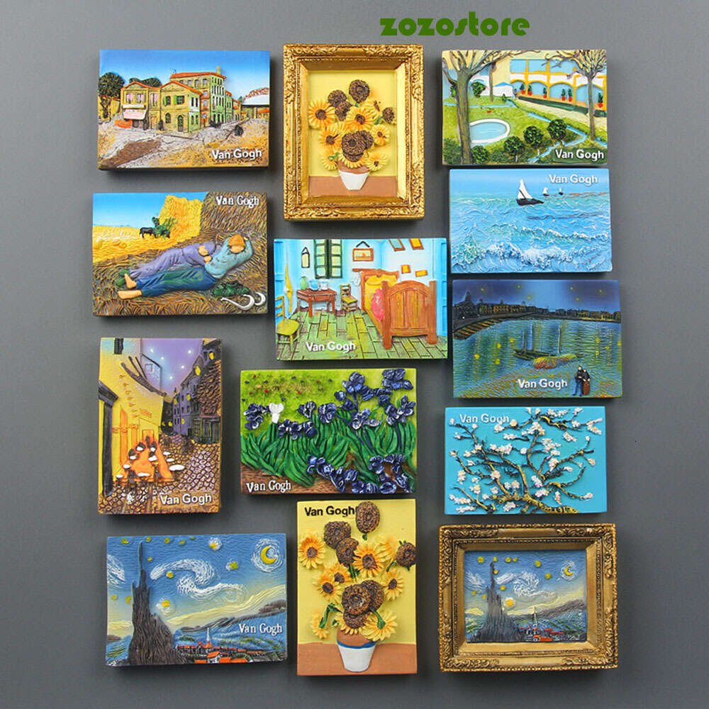 European Creative World Famous Painting Mona Lisa Sunflower Starry Van Gogh Series Resin Home Decor Fridge Magnet Refrigerator