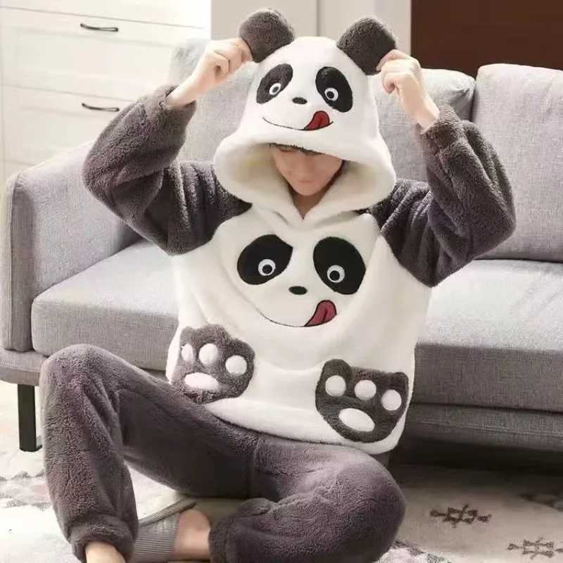 Autumn Winter Homewear Coral Fleece Men Pajamas Thick Fur Flannel Cartoon Male Loungewear Sets Plus-size Loungewear Suit Pyjamas Y240913