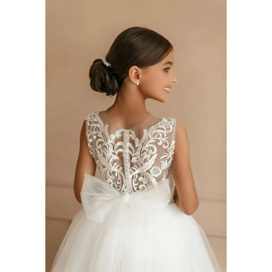 Dress Girl Boho Wer Tutu Ivory Tulle Lace Ballgown First Communion Gown Little Kid Infant Toddler Christening Baptism Junior Bridesmaid Wedding Guest