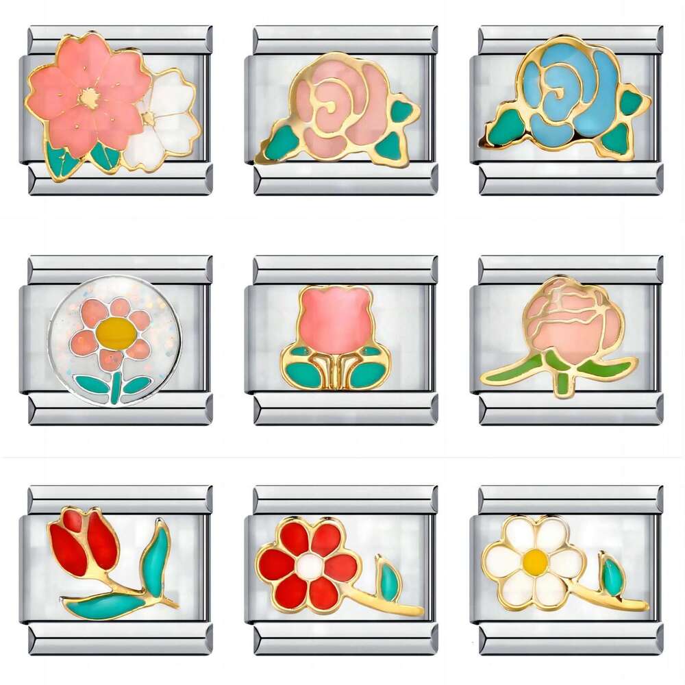 Wer Titanium Steel Drip Oil Welding Pattern Module Italian Charm Bracelet Links Stainless Fit 9Mm Jewelry DIY Making Gifts