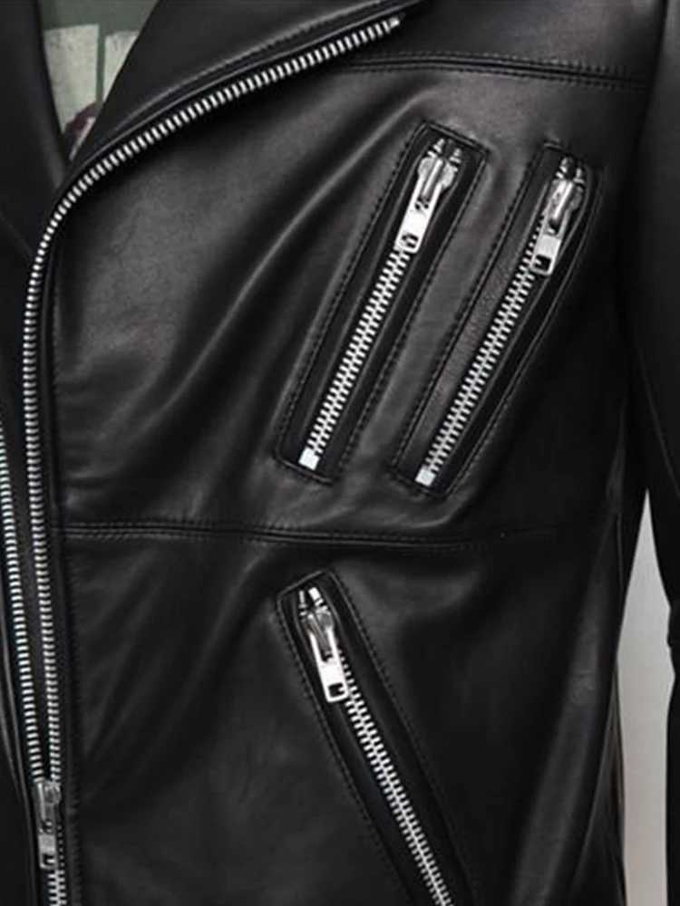 Mauroicardi Spring Autumn Cool Black Soft Faux Leather Jacket Men with Many Zippers Long Sleeve Belt Plus Size OuterwearX240913