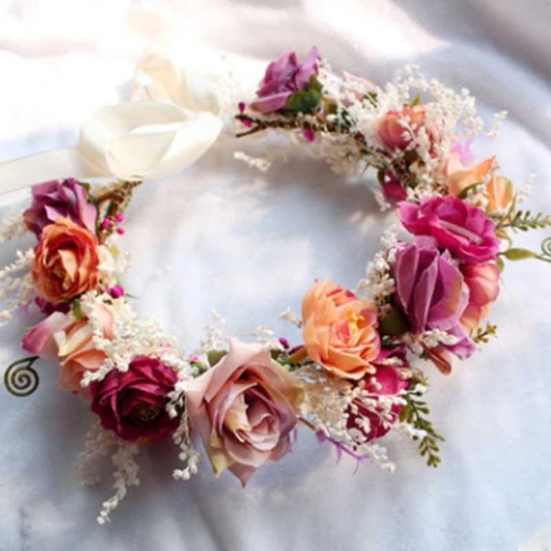 Dry Flower Headband Handmade Adjustable Garland Headband Flower Crown Garland Headgear Wedding Holiday PartyX240913