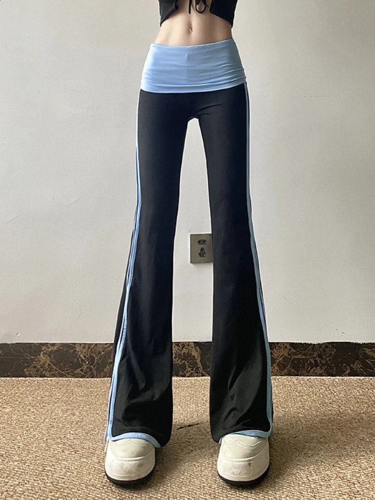 Y2K side striped glitter pants for womens streetwear contrasting color patches work boots cut sports retro Trouser low waist 240913