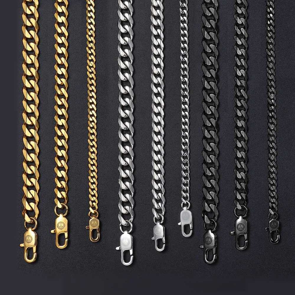 Polished Stainless Steel Bracelet for Men Women Gold Color Black Color Punk Casual Curb Cuban Link Chain 3/5/7/9/11mm KBM158AX240913