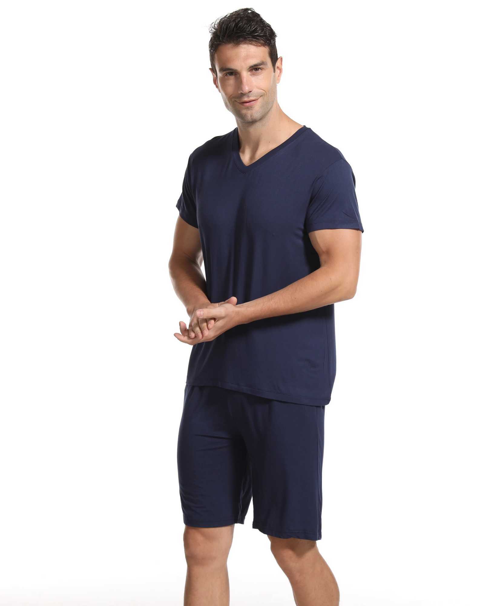 Mens 2-Piece Modal Mens Summer Homewear Suit V-Neck T-Shirt Thin Section Of The Fat Big Yards Short-Sleeved Shorts Pajamas Y240913