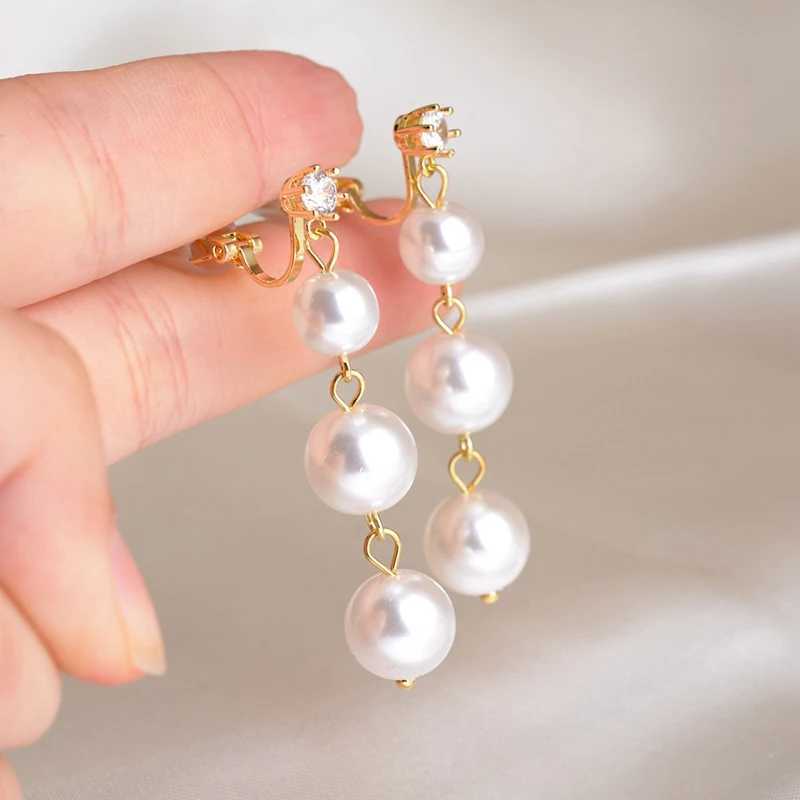 Long Tassel Simulated Pearl Clip on Earrings for Women Gift Bijoux Non Pierced Korean Gold Color Pendientes boucle doreilleX240913