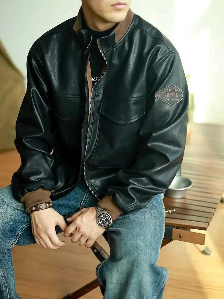 New Mens Leather Jacket American Retro Military Style Leather Jacket Bomber Jacket Fashion Versatile Temperament Fitted CoatX240913