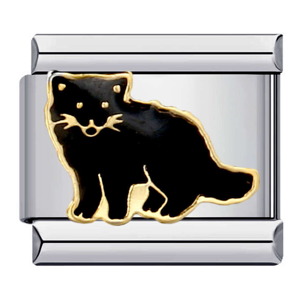 Black Gold-Plated Enamel Cartoon DIY Bead With Personalized Welding Pattern Bracelet Italian Charm Links Stainless Steel Fit 9mm Bracelet Jewelry DIY 