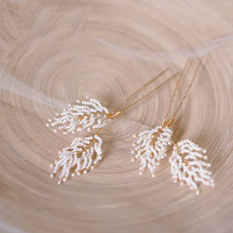 Fabric Floral Bridal Hair Pins Clips Gold Color Pearls Wedding Hair Pieces Women Accessories HandmadeX240913