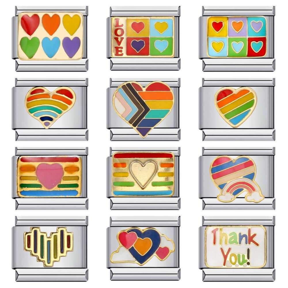 Rainbow Love Bead Elastic DIY Bracelet Accessories Italian Charm Links Fit 9Mm Bracelet Jewelry DIY Making Gifts