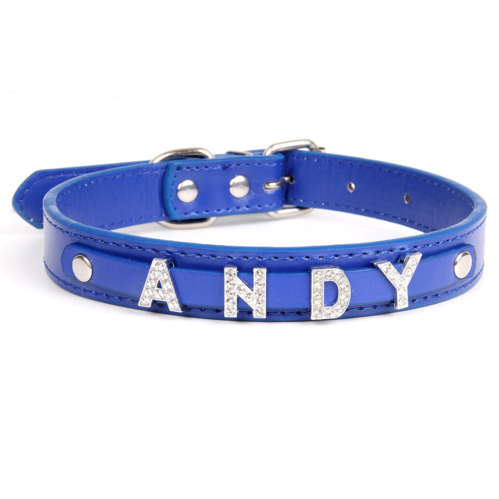Rhinestone Personalized Name Dog Collar Custom Letter Adjustable Cat Collars Charms for Small Puppy Medium Large Dogs Pitbull