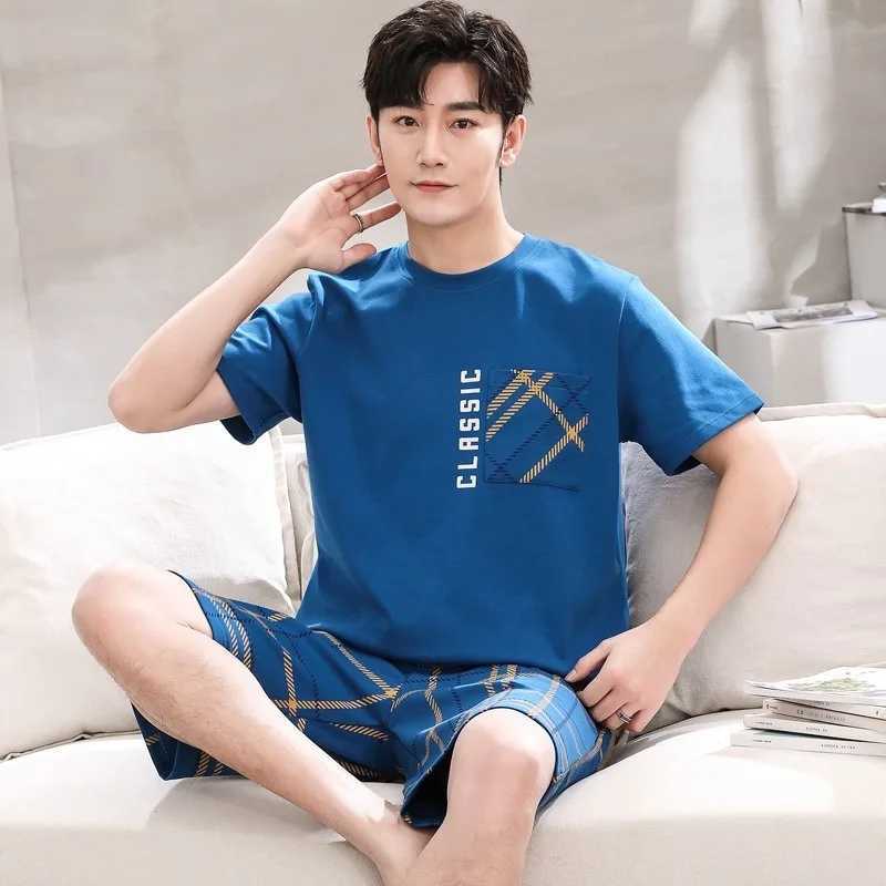 Sleepware Men Cotton Nightwear Plus Size L-3XL Pajamas Set Man Homewear 2 Pieces Set Leisure Loungewear Male Night Clothing Y240913
