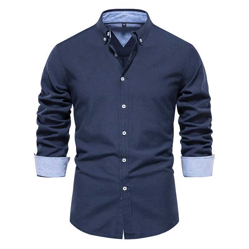S~2XL Mens Cotton Shirt 2024 Spring/Summer Solid Color Casual Polo Shirt Mens Long Sleeve Thin Breathable Shirt 7 Colors W240913