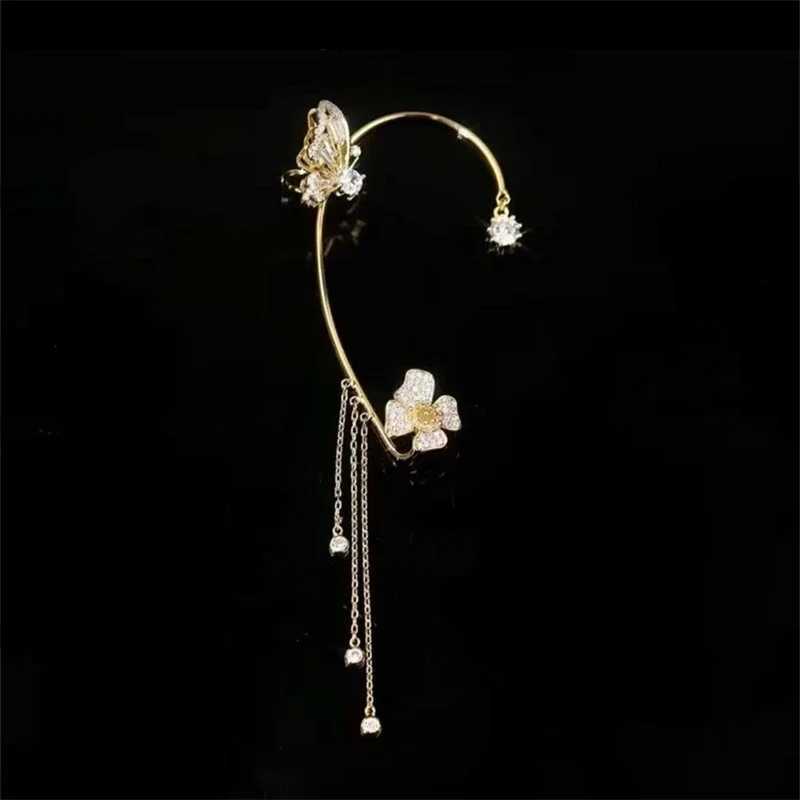Korean Sparkling Zircon Flower Butterfly Ear Cuff Without Piercing Tassel Clip Earrings for Women Simple Ear Clip Fine JewelryX240913