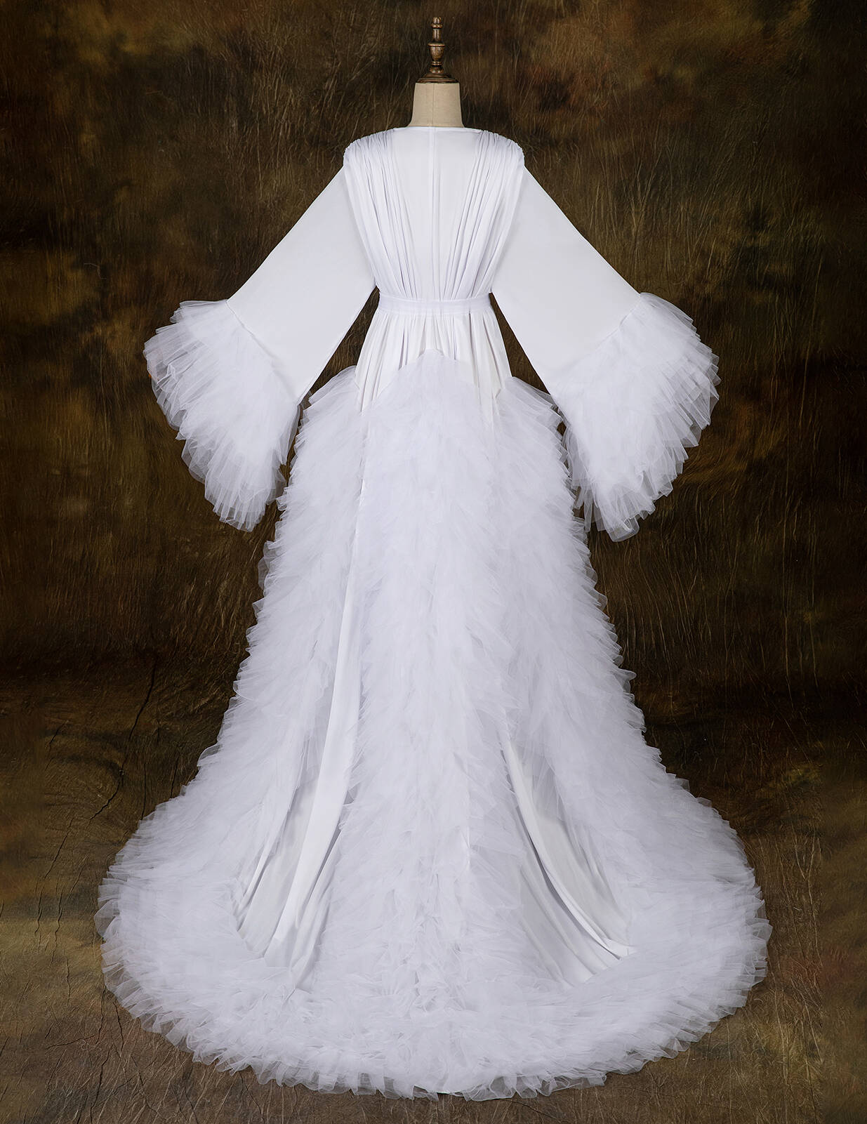 Ruffles Kimono Women Dresses Robe For Photoshoot Puffy Long Sleeves Prom Gowns African Cape Cloak Maternity Dress