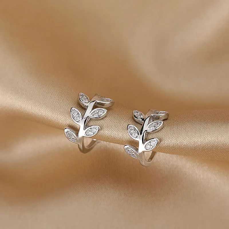 925 Sterling Silver European Simple Olive Branch Wreath Stud Earrings Women Pav Zircon Ear Bone Clip Classic Wedding JewelryX240913