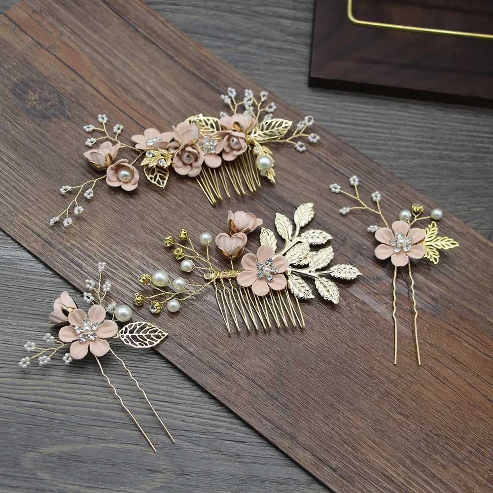 4Pcs/Set Bridal Hair Accessories for Women Flower Pearl Headpiece Tiara Wedding Barrette Clip Hairpins Bride Hair Combs OrnamentX240913