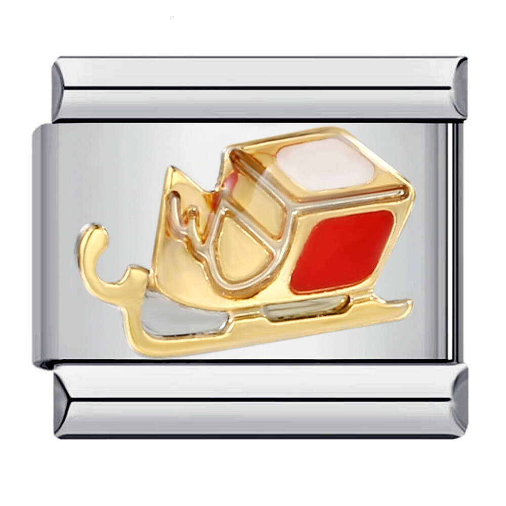 Party DIY Titanium Steel Gold Plated Drip Oil Welding Pattern Italian Module Bracelet Charm Links Stainless Fit 9Mm Jewelry Making Gifts