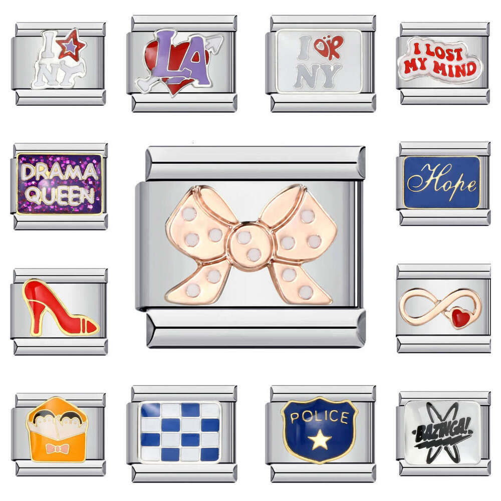 Bead With Gold Plating And Enamel Pattern DIY Bracelet Italian Charm Italian Charm Links Fit 9Mm Bracelet Jewelry DIY Making Gifts