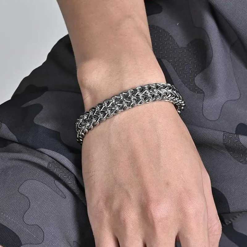 HNSP 10MM Stainless Steel Bracelet For Men Jewelry Hidden Locks Hand Chain 19/21/23CM Size AccessoriesX240913