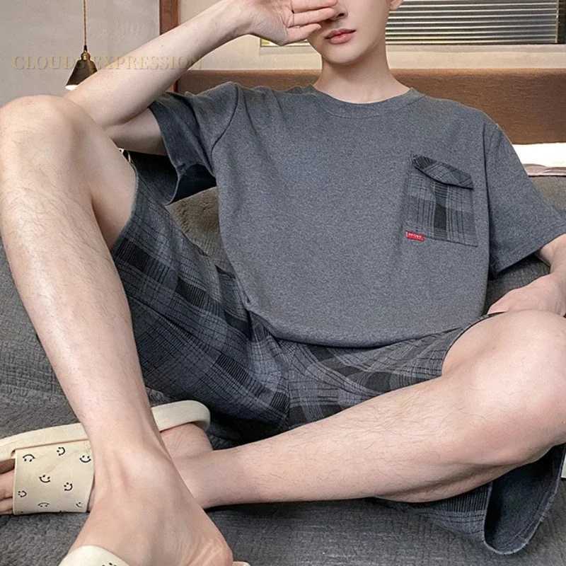 Summer Faux Cotton Knitted Short Sleeved Mens Pajamas Sets Polka Dots Black Pajama For Men Sleepwear Suits Homewear Big 4XL Size Y240913