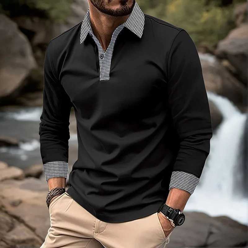 Spring and Autumn Mens Polo Shirt European and American Office Fashion Flip Collar T-shirt Mens Breathable Leisure Long SleeveX240912