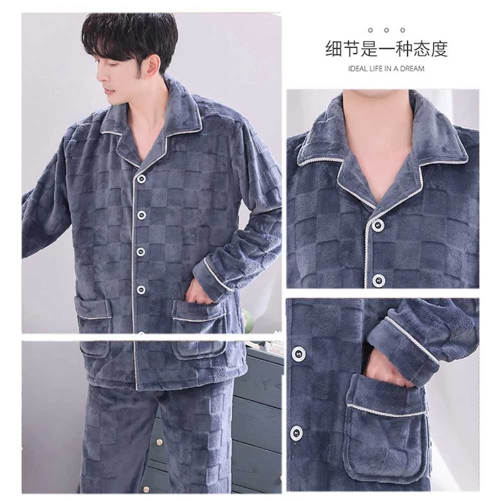 Luxury Flannel Thicken Fine Fluff Pajamas for Men Autumn Winter Super Soft Warm Pajama Sets Casual Plaid Sleepwear Pyjamas Homme Y240913