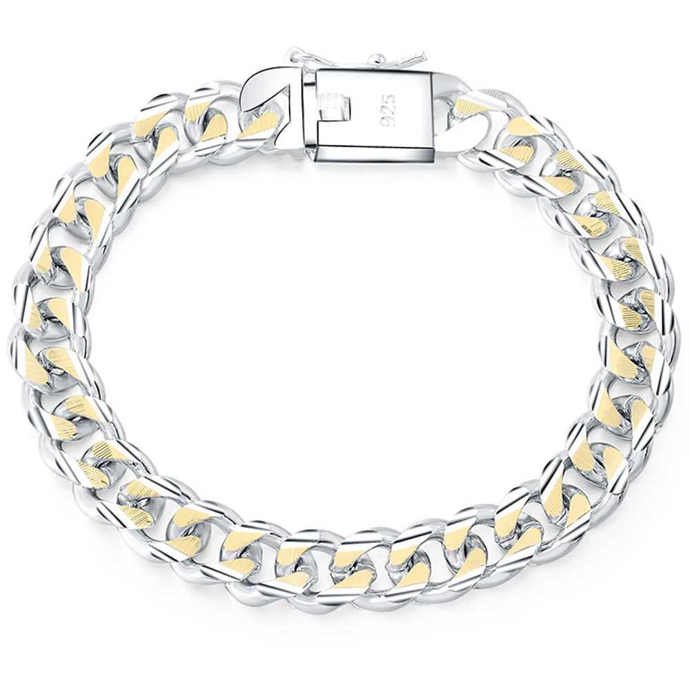 New High-end Womens Mens Fine S925 Sterling Silver Bracelet Fashion Jewelry Gift Mens 10MM Square Beautiful GemX240913