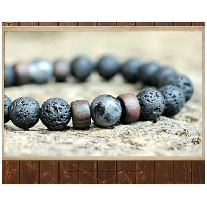 8mm Volcanic Stone Bracelet Mens Lava Wood Bead Bracelet Xizang Buddha Mens Wrist Chain Jewelry Handmade Elastic Bracelet W240913