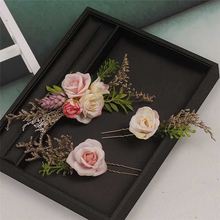 Bride Handmade Headdress Dried Flower Hairpin Simulation Rose Flower Wedding Hair Accessories Seaside Photography Head FlowerX240913
