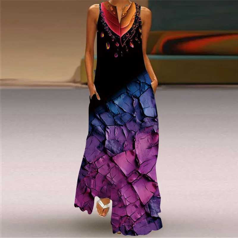 Womens Retro Summer V-neck Sexy Fashion Printed Sveless Long Dress Womens Ele Robe Party Casual Vintage Y2k VestidosXJ2500207