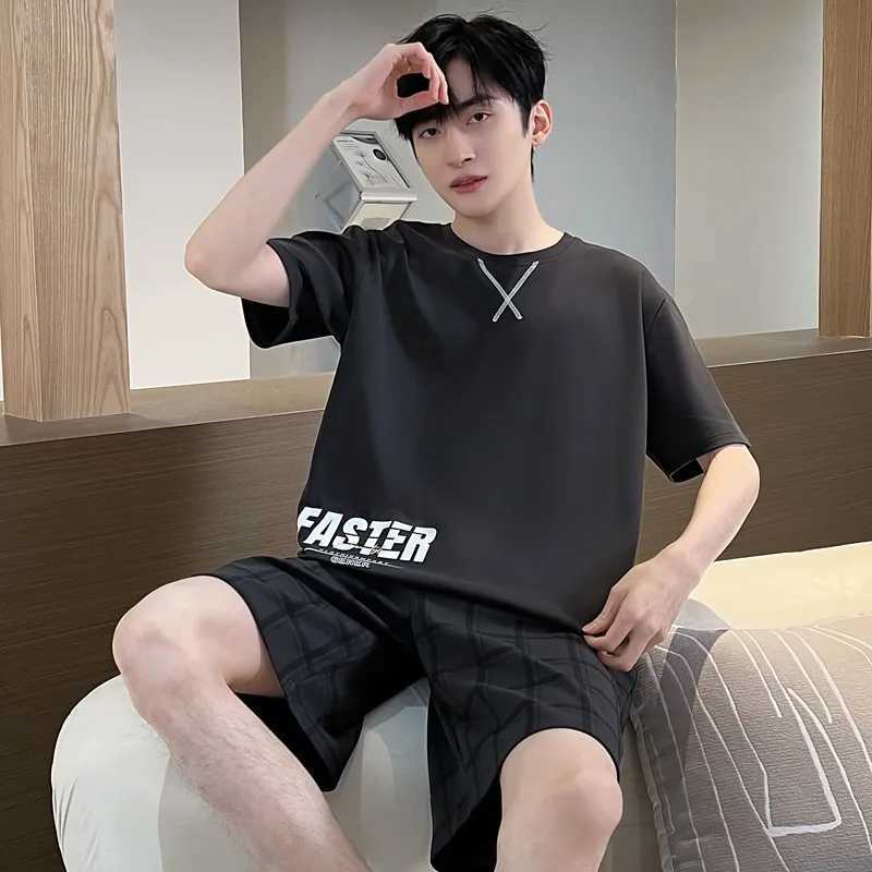 2024 New Pajamas Sets For Mens Short Sleeve Round Neck Tops And Pants Print Pyjamas Nightgown Sleepwear Homewear pyjamas men Y240913