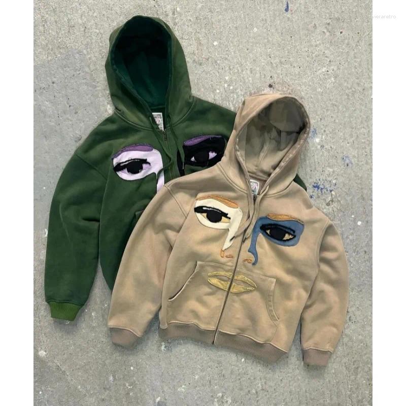 Men's Hoodies Geometric Eyes Spoof Design Patch Embroidery High Quality Oversized For Women 2024 Fashion Versatile Sweatshirts