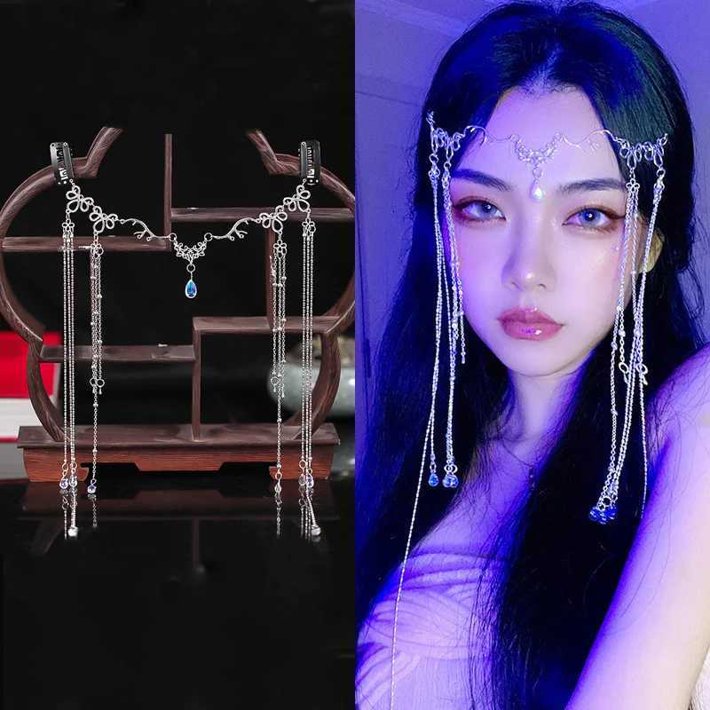 Rhinestone Fringed Forehead Chain Shiny Crystal Fairy Halloween Headdress Bridal Romantic Wedding Hair Accessories Jewelry GiftsX240913