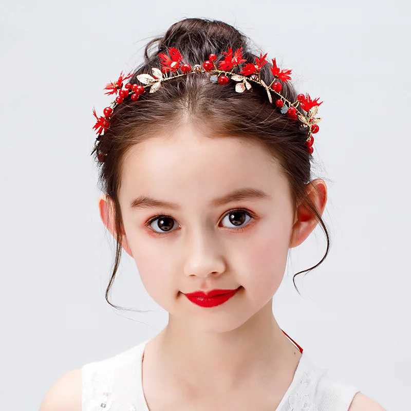 Artificial Flower Hairband Wedding Tiaras For Women Red Floral Pearl Headband Elegant Girls Hair Hoop Bridal Headwear JewelryX240913