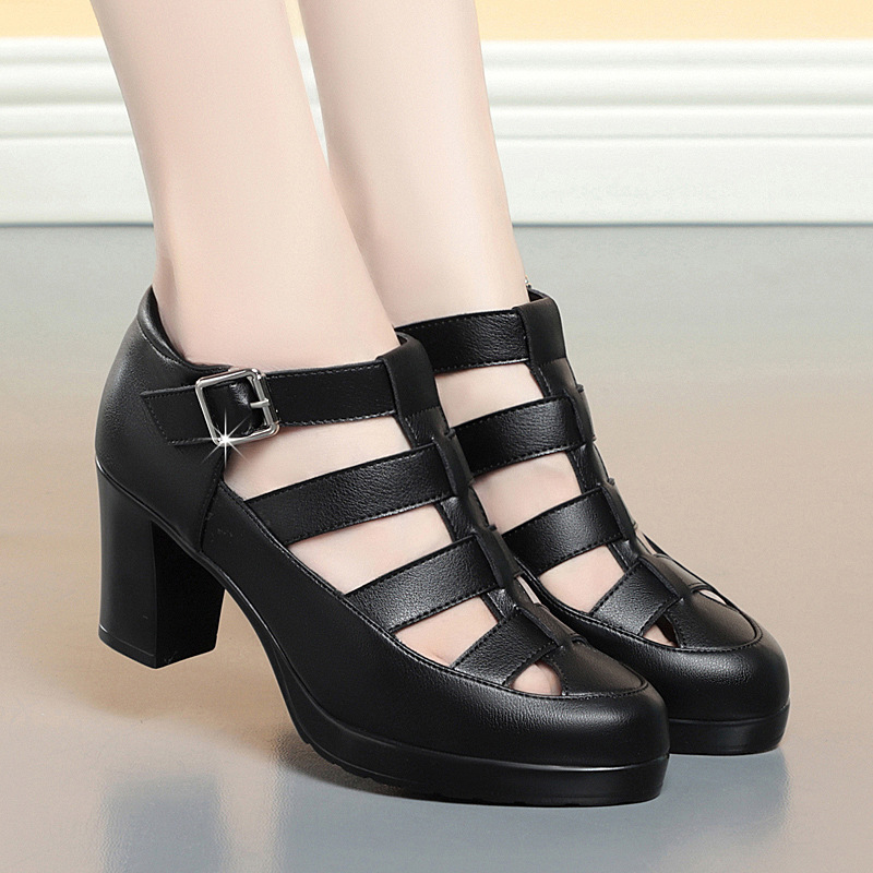 5.5cm 7cm Comfortable Close Head Women's Gladiator Sandals Platform Shoes Summer 2024 Med Block Heels Sandals for Office Mom