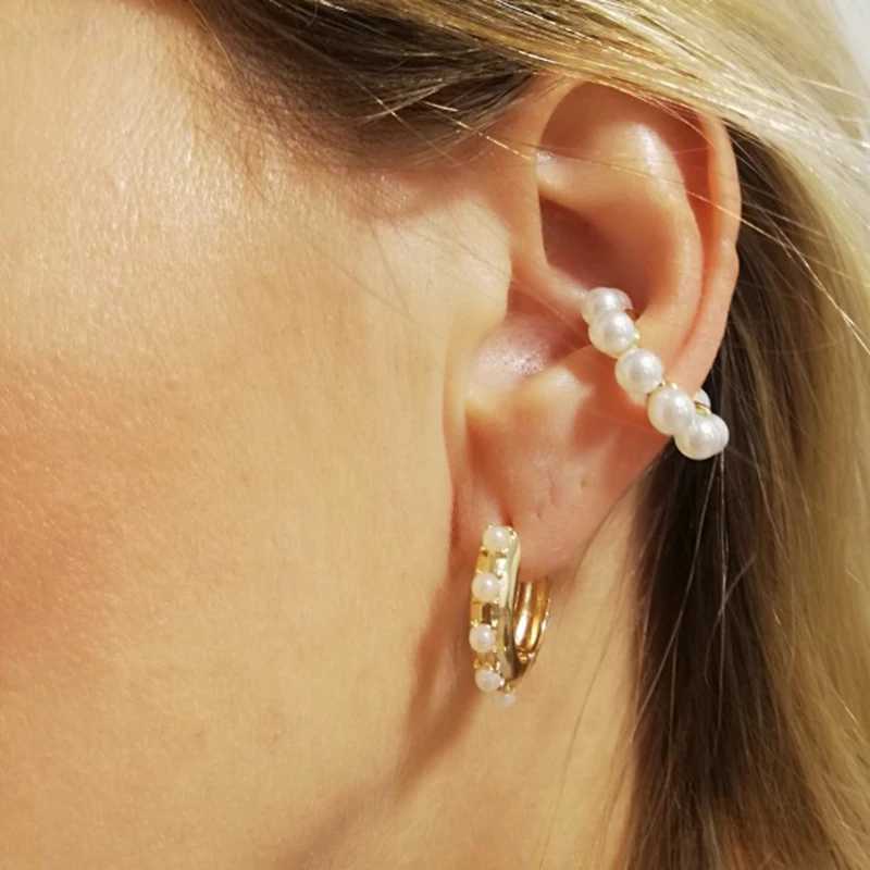 Trendy Pearl Clip on Earrings Earcuffs for Women Gold Color C Shaped Stackable CZ Ear Cuff No Pierced Party Wedding Jewelry 2024X240913